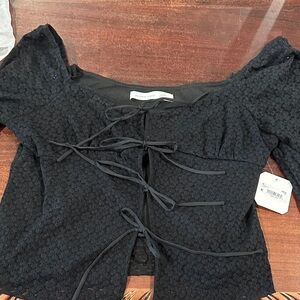 NWT Altard states Black Lace-Up tie front lace Blouse